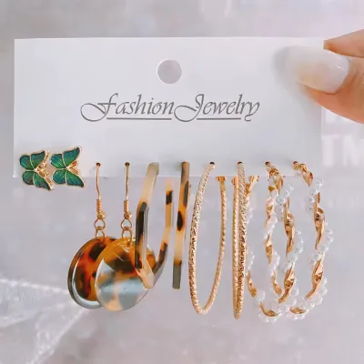 Trendy Punk Leopard Geometric Earring Set (5 pairs)